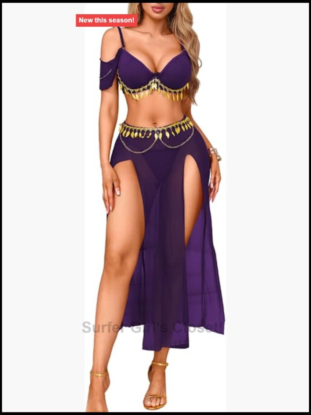 Sequin Tassel Belly Dancer 3-Piece Costume Crop Top Skirt G-String Set